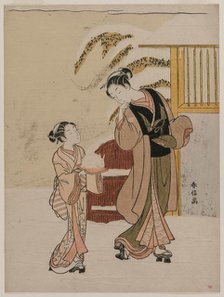 Young Woman Admiring a Snow Rabbit, late 1760s. Creator: Suzuki Harunobu (Japanese, 1724-1770).