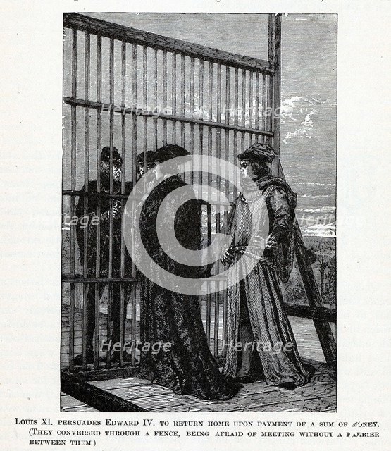 Louis XI persuades Edward IV to return home of a sum of money, 1882. Artist: Anonymous  