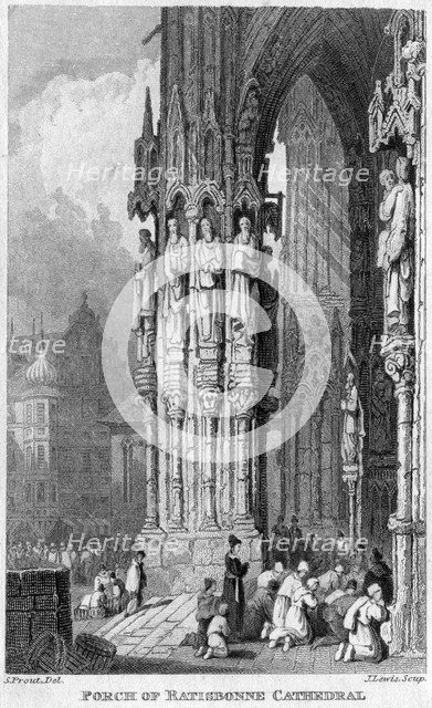 Porch of Regensburg (Ratisbon) Cathedral, Germany, 19th century.Artist: J Lewis