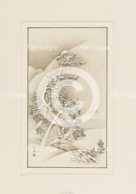 Woodblock print-Trees in snow. Artist: Goshua.