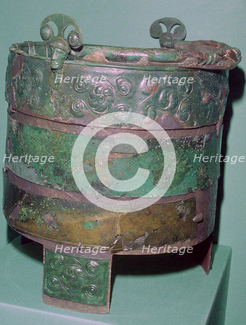 A Celtic bronze bucket.
