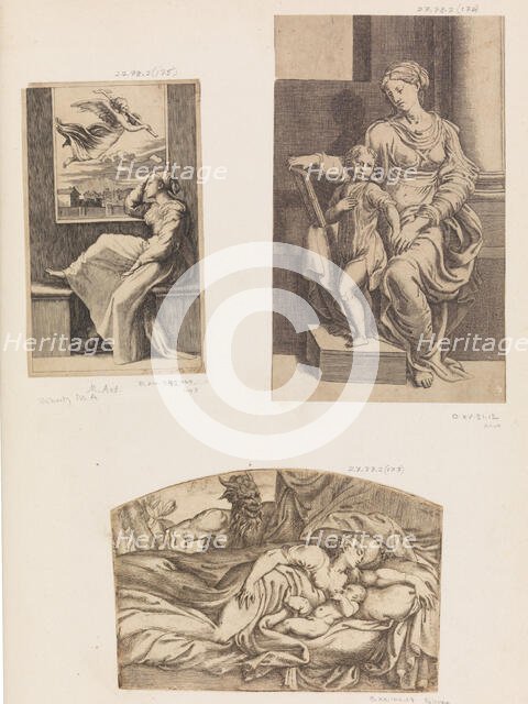 Woman and angel, Virgin and Child, Satyr Watching a Young Mother and Child Sleeping, 1555-1567. Creator: Angiolo Falconetto.