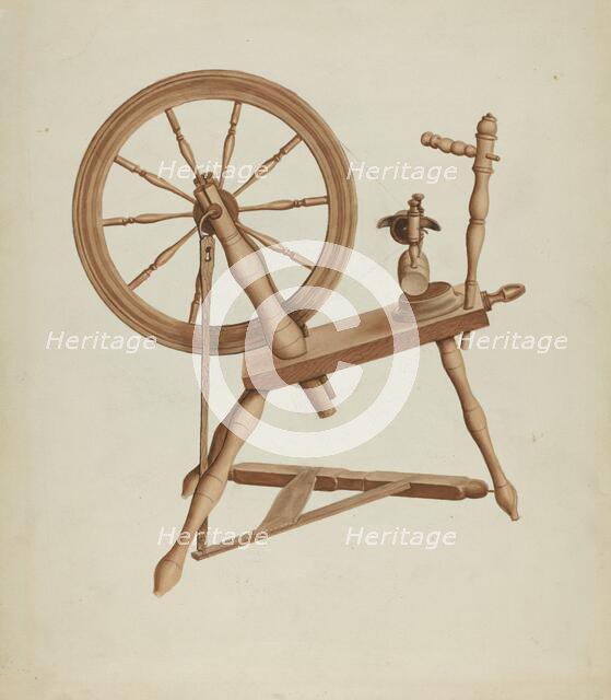 Shaker Flax Spinning Wheel, c. 1936. Creator: Lon Cronk.
