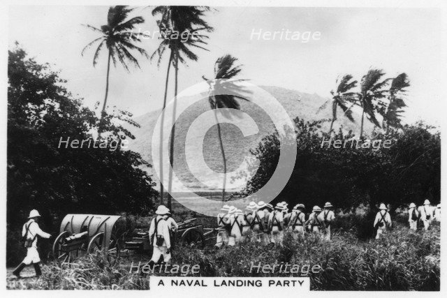 A navy landing party, St Kitts, West indies, 1937. Artist: Unknown