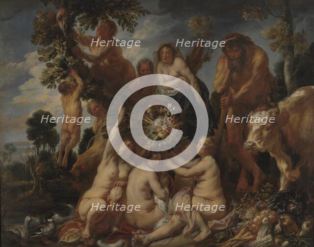 Achelous Defeated by Hercules, The Origin of the Cornucopia. (Allegory of Fruitfulness), 1649. Creator: Jacob Jordaens.