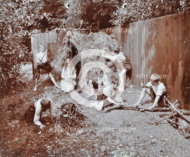 Children dressed as prehistoric cave dwellers, Birley House Open Air School, London, 1908. Artist: Unknown.