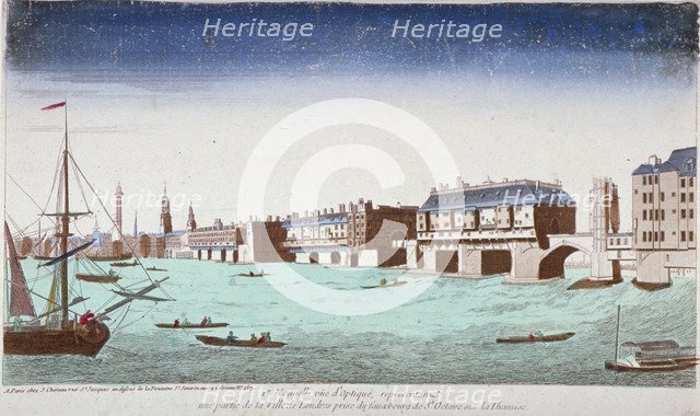 View of London Bridge looking north from St Olave's Stairs, 1750. Artist: Anon