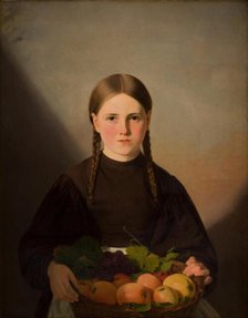 A Girl with a Basket of Fruits, 1834-1835. Creator: Jorgen Pedersen Roed.