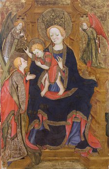 Enthroned Madonna and Child, crowning Saint Eulalia, 1425. Creator: Mates, Joan (Juan) (around 1370-1431).