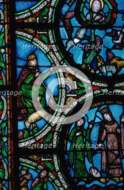 Detail of a stained glass window showing the story of Moses, 12th century. Artist: Unknown