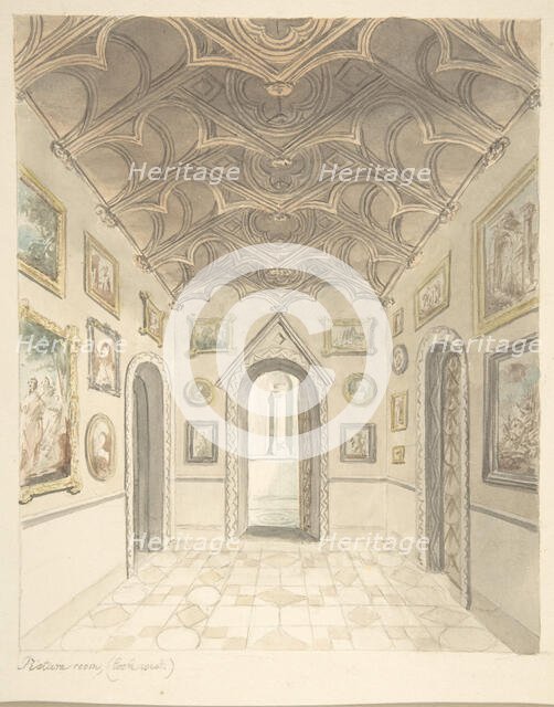 Lea Castle, Worcestershire, Picture Room, Looking West, ca. 1816. Creator: Attributed to John Carter.