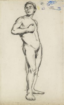 Academic Study of a male Nude with his right Hand clenched across his Chest, 1865. Artist: Paul Cezanne.
