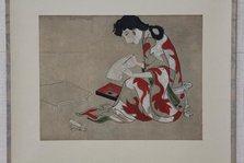 Beauty Writing a Letter (copy of a section of the Hikone Screen), 17th-18th century. Creator: Unknown.