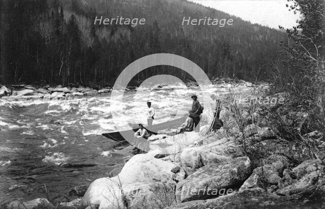 Boat on the Rocks Near the Mrassu Rapids, 1913. Creator: GI Ivanov.