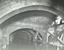 Damaged interior of the underground reservoir, Beckton Sewage Works, London, 1938. Artist: Unknown.