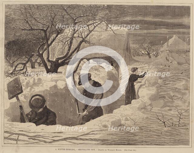A Winter-Morning, - Shovelling Out, published 1871. Creator: George A. Avery.