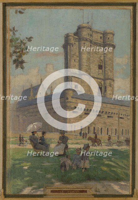 Sketch for the town hall of Vincennes: the chapel, keep, obelisk, the manoeuvring area..., 1898. Creator: Maurice Chabas.