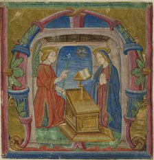 The Annunciation in a Historiated Initial "M" from an Antiphonary, 15th century. Creator: Unknown.
