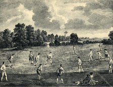 'Cricket Match in Mary-Le-Bone Fields, 1748', (1947).  Creator: Charles Grignion.