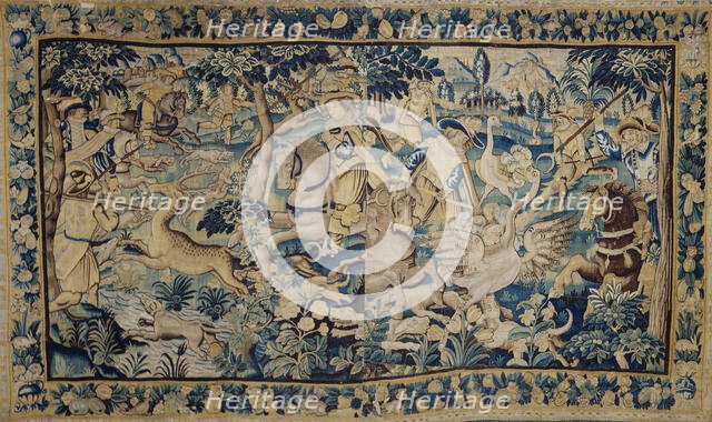 Deer Hunt and An Ostrich Hunt. Tapestry, 17th century. Creator: Anonymous master.