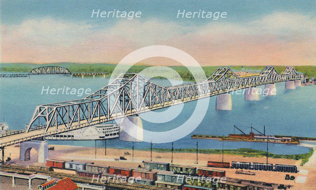 'Municipal Bridge Connecting Louisville, Ky, and Jeffersonville, Ind.', 1942. Artist: Caufield & Shook.