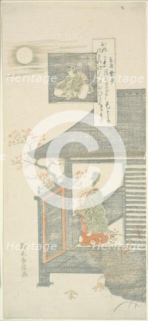 Poem by Ariwara no Narihira, from the series "Six Famous Poets (Rokkasen)", c. 1764/65. Creator: Suzuki Harunobu.