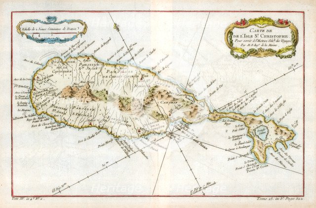 Map of the Caribbean island of St Christopher, c1764. Artist: Unknown
