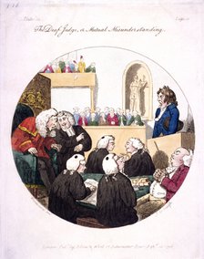 'The deaf judge, or mutual misunderstanding', Old Bailey, London, 1796. Artist: Isaac Cruikshank