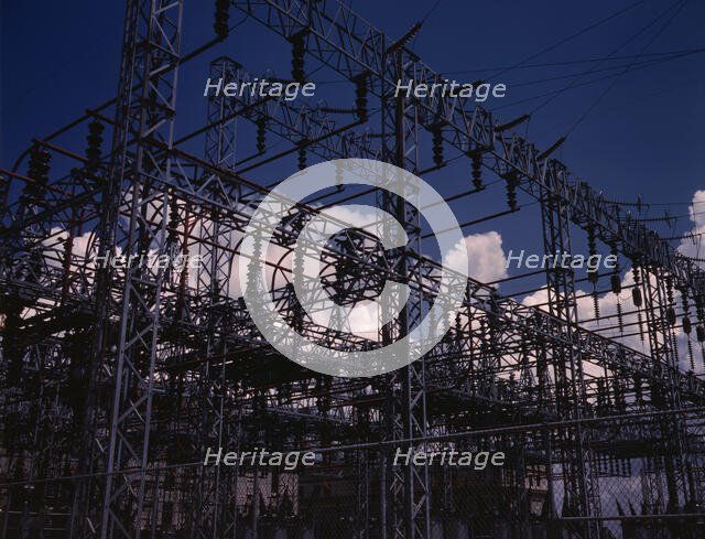 Section of one of the switchyards from which high....Wilson Dam..., Sheffield vicinity, Ala., 1942. Creator: Alfred T Palmer.