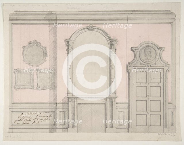 Design for treatment of a chimney-piece and adjacent door, 1830-97. Creators: Jules-Edmond-Charles Lachaise, Eugène-Pierre Gourdet.
