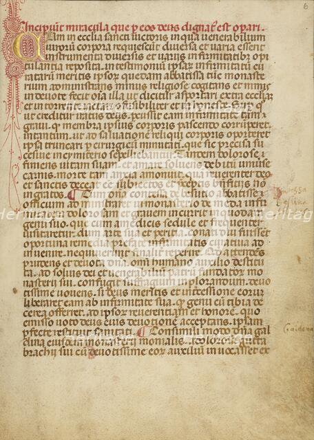 Decorated Initial C; Legenda Venerabilium Virorum Aymonis et Vermondi, about 1400. Creator: Anovelo da Imbonate.