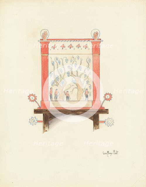 Restoration Drawing: Wall Decoration Over Doorway in Mission House, 1937. Creator: Geoffrey Holt.