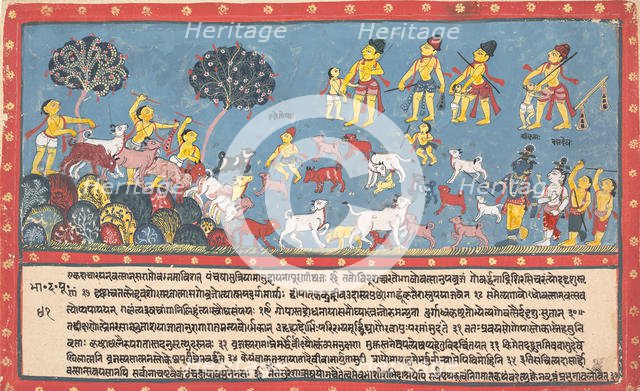 Krishna, Balarama, and the Cowherders... from a Dispersed Bhagavata Purana..., 1800-1825. Creator: Unknown.