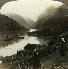 'Mountain-walled Loen Lake - unrivalled in beauty and grandeur - from Seten farm, Norway', c1905. Creator: Unknown.
