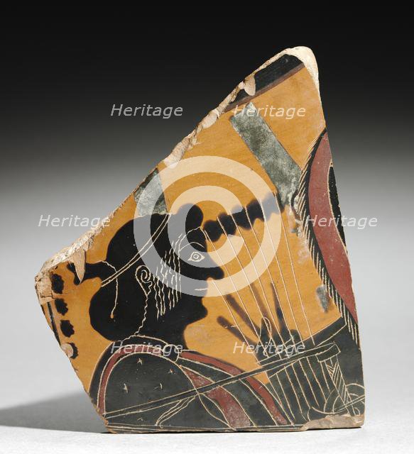 Fragment of a Painted Vase: Head of a Musician Playing a Lyre, c. 520 BC. Creator: Unknown.