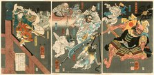 The Young Yoshitsune defeats Benkei at Gojo Bridge, c. 1848. Creator: Utagawa Kuniyoshi.