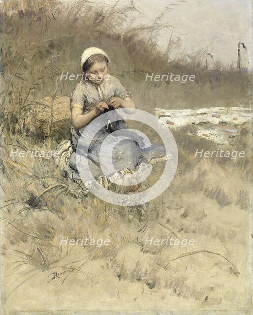 Girl Knitting, 1885-1886. Creator: Bernardus Johannes Blommers.
