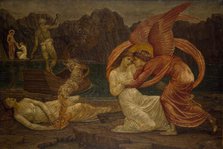 Cupid and Psyche - Palace Green Murals - Psyche receiving the Casket from Proserpine, 1881. Creator: Walter Crane.