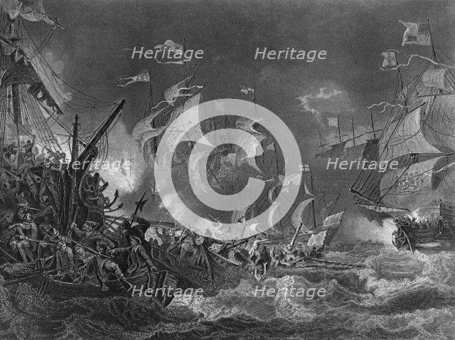 The defeat of the Spanish Armada, 1588 (c1857).Artist: J Rogers