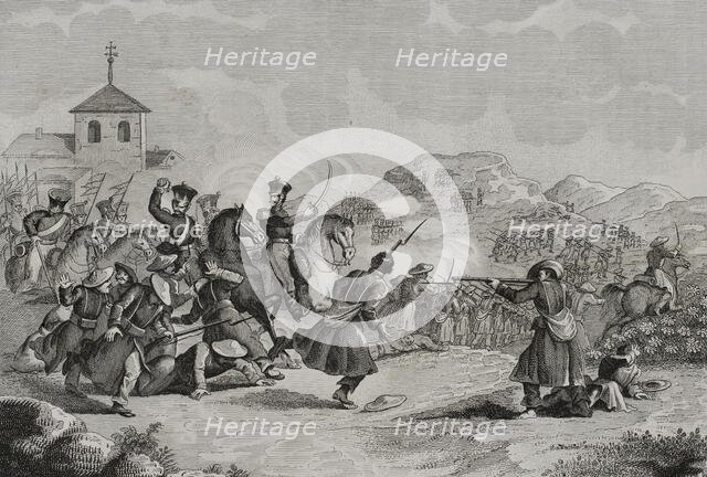 First Carlist War (1833-1840): Skirmish at Hernani, 1842. Creators: Eusebio Zarza, Pedro Celestino Mare.