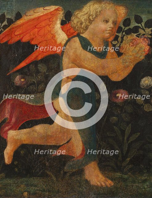Putto in front of a Hedge of Roses. Creator: Unknown.