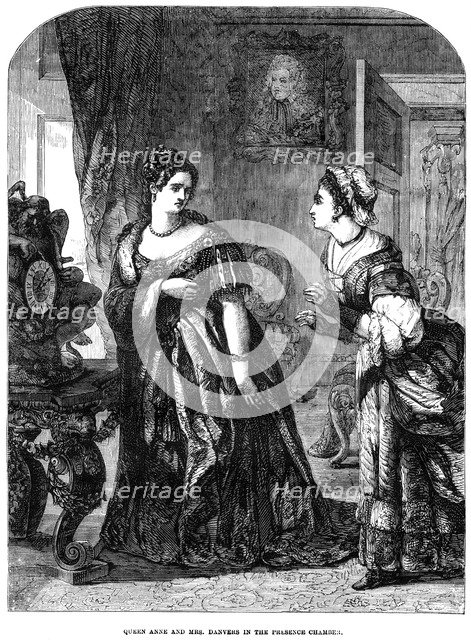 Queen Anne (1665-1714) and Mrs Danvers in the presence chamber. Artist: Unknown