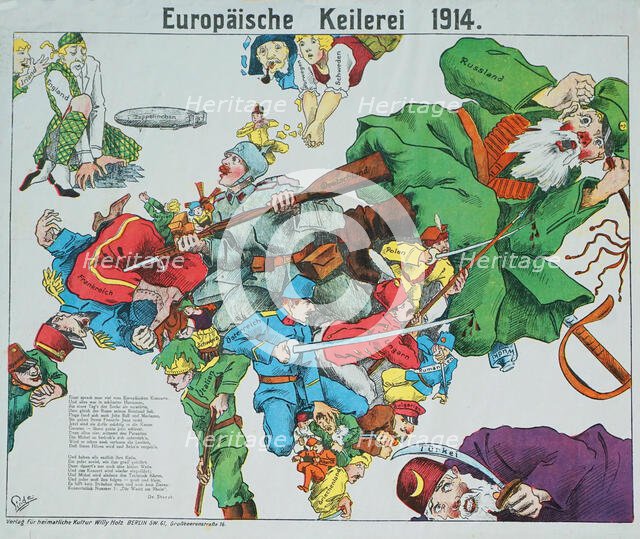 European brawling 1914. European satirical map, 1914. Creator: Anonymous.