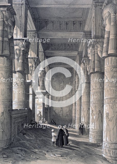 'Interior of the Great Temple, Denderah', Egypt, 1843. Artist: George Moore