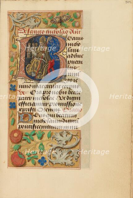 Initial B: Saint Nicholas; Crohin-La Fontaine Hours, (about 1480-1485?). Creators: Master of the Dresden Prayer Book, Workshop of the Master of the Dresden Prayer Book.