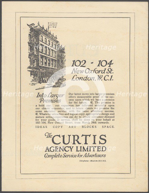 Curtis Advertising Agency, 1920s. Artist: Wilfred Fryer