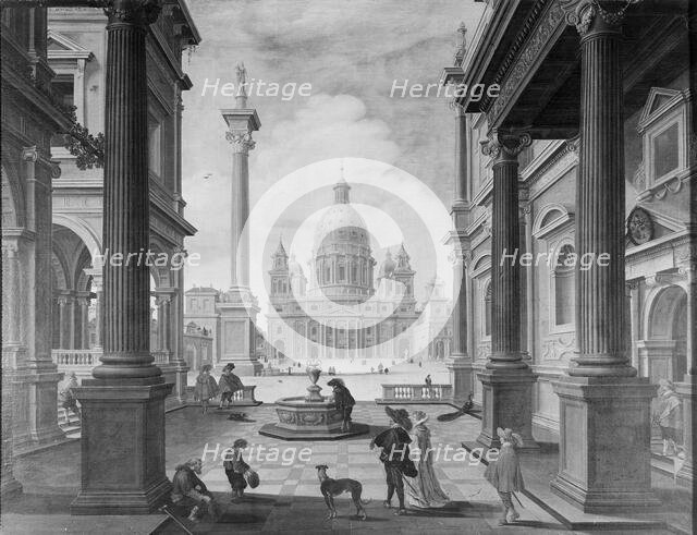 Square in front of a Renaissance Church (Saint Peter's Basilica, Rome), 1623. Creators: Bartholomeus van Bassen, Esaias van de Velde.