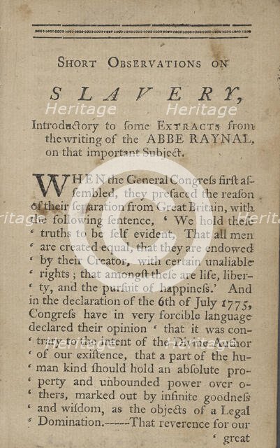 Short observations on slavery: introductory to some extracts from the writing..., 1783. Creator: Unknown.