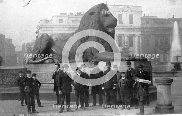 Policeman and men, Trafalgar Square, Westminster, London, late 19th-early 20th century. Artist: Unknown