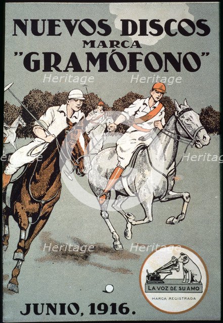 Advertising poster of 'La voz de su amo', cover of the catalog of new disk releases. June, 1916.